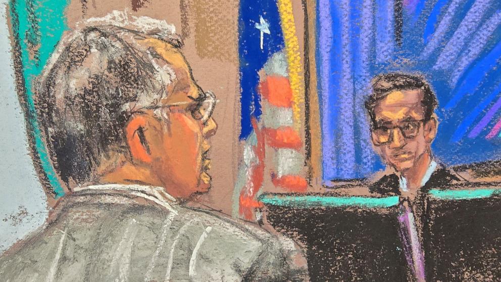 PHOTO: District Judge Arun Subramanian threatens to sanction attorneys for a potential leak as lawyer Marc Agnifilo stands during Sean "Diddy" Combs' sex trafficking trial in New York City, June 17, 2025 in this courtroom sketch.