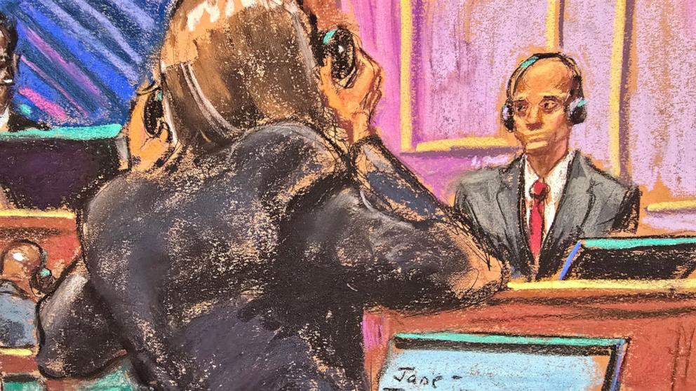 PHOTO: Prosecutor Maurene Comey questions Joseph Cerciello during Sean "Diddy" Combs' sex trafficking trial in New York City, June 23, 2025 in this courtroom sketch.