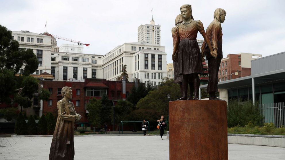 A view of the 'Comfort Women' Column of Strength statue, Oct. 3, 2018, in San Francisco, Calif.