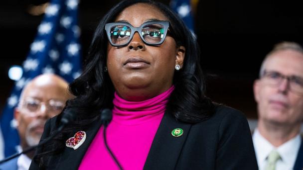 Rep. LaMonica McIver speaks during a news conference with the Congressional Progressive Caucus in the Capitol Visitor Center to oppose Elon Musk gaining access to the Treasury Department's federal payment system, February 6, 2025.