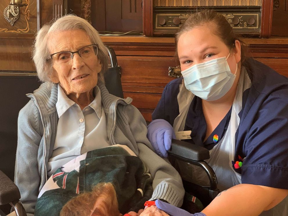 PHOTO: Connie Titchen, 106-year-old, poses for a picture, amid the spread of the coronavirus disease (COVID-19), in Birmingham, England, April 14, 2020.