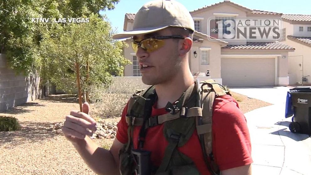 PHOTO: Conor Climo, 23, seen here in 2016, was arrested and charged with plotting to bomb a synagogue or gay club in Las Vegas on Thursday, Aug. 8, 2019. In 2016, he was patrolling his neighborhood with an assault rifle.