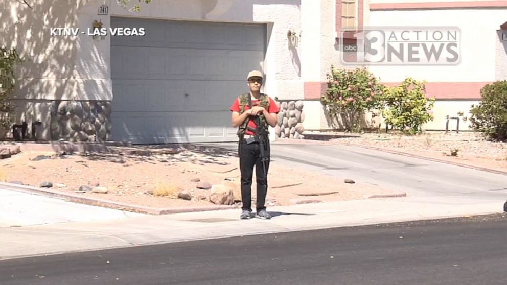 PHOTO: Conor Climo, 23, seen here in 2016, was arrested and charged with plotting to bomb a synagogue or gay club in Las Vegas on Thursday, Aug. 8, 2019. In 2016, he was patrolling his neighborhood with an assault rifle.