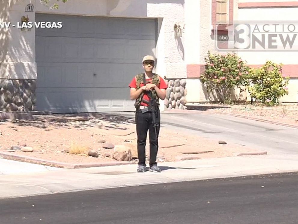 PHOTO: Conor Climo, 23, seen here in 2016, was arrested and charged with plotting to bomb a synagogue or gay club in Las Vegas on Thursday, Aug. 8, 2019. In 2016, he was patrolling his neighborhood with an assault rifle.