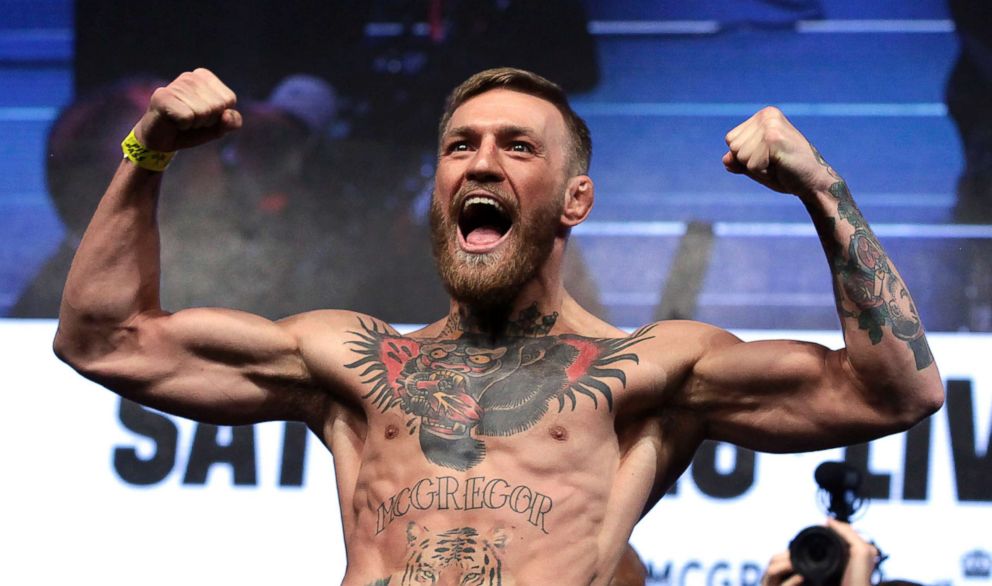 PHOTO: MMA fighter Connor Mcgregor poses during a weigh-in, in Las Vegas, Nevada, Aug. 25, 2017.