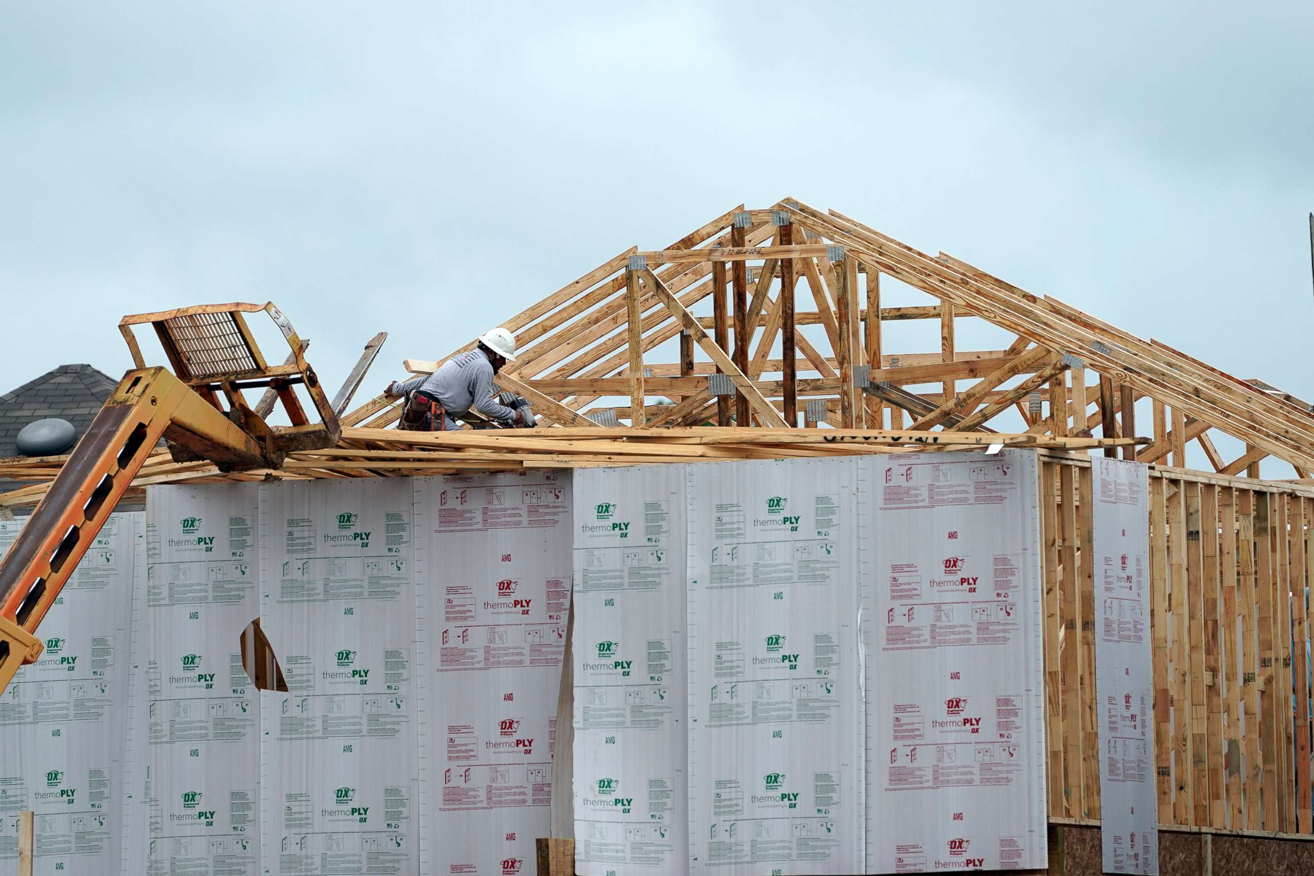 PHOTO: A new home under construction is shown, Sept. 24, 2020, in Houston.  
