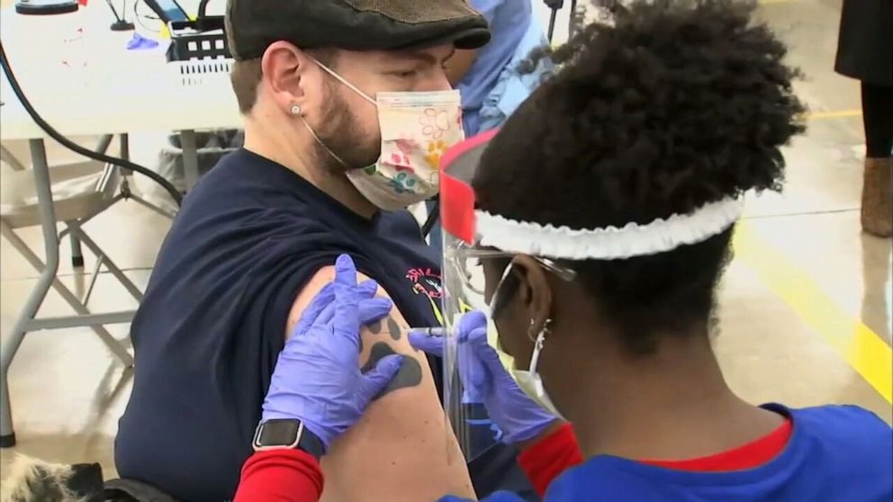PHOTO: This screen grab taken from a video shows a mass vaccination site in Cook County, Il.