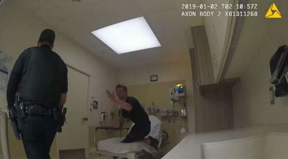 PHOTO: Officer bodycam footage showed Broward County Sheriff Deputy Jorge Sobrino punching David O'Connell and aggressively twisting his arm at a South Florida hospital in January.