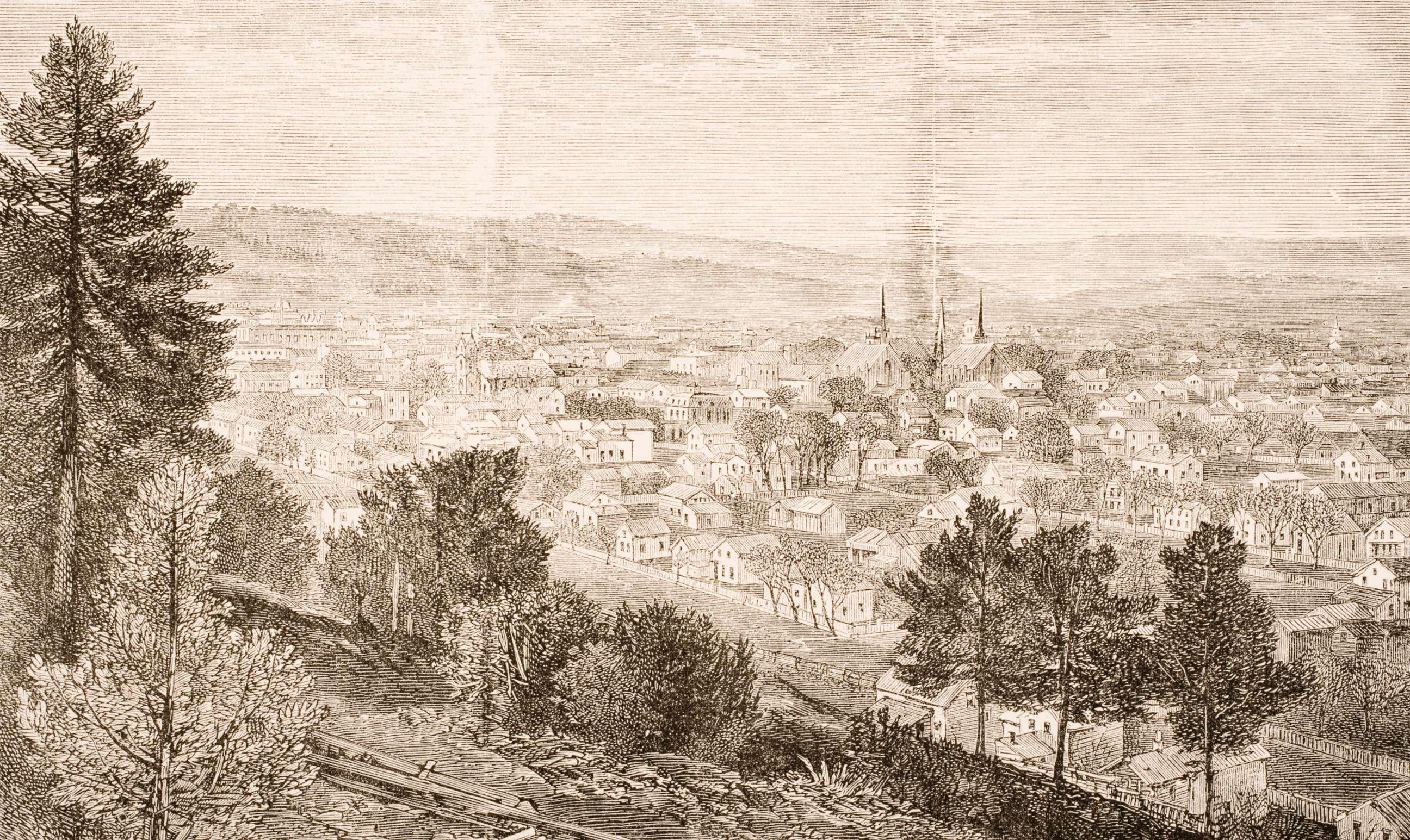 PHOTO: A drawing of Ithaca and the Cornell University in New York circa 1870.