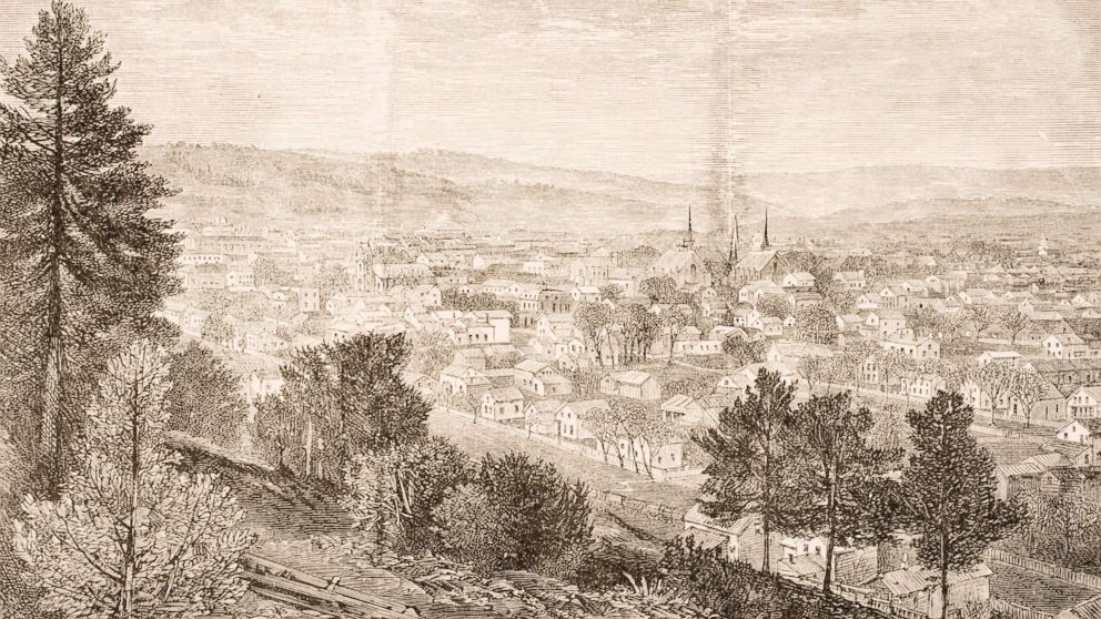 PHOTO: A drawing of Ithaca and the Cornell University in New York circa 1870.