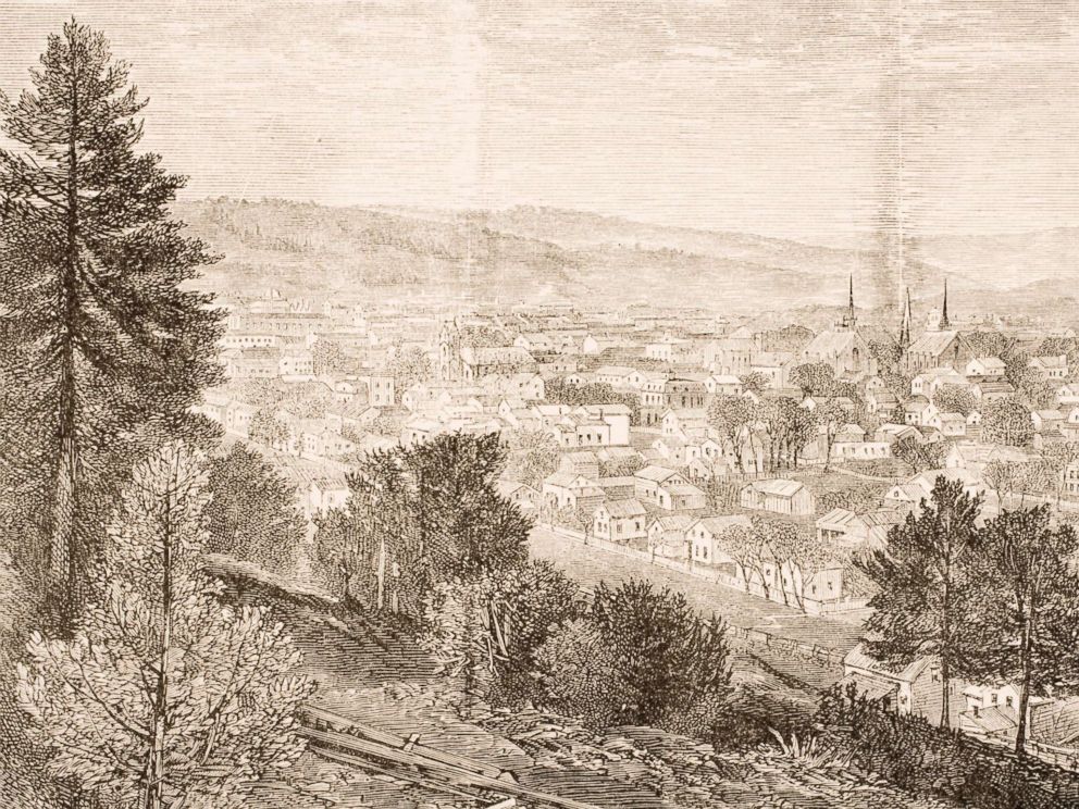 PHOTO: A drawing of Ithaca and the Cornell University in New York circa 1870.