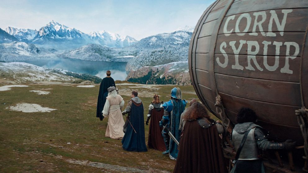 PHOTO: A scene from the Anheuser-Busch 2019 Super Bowl ad for Bud Light. The spots trolled rival brands that use corn syrup. One showed a medieval caravan schlepping a huge barrel of corn syrup to castles owned by Miller and Coors.