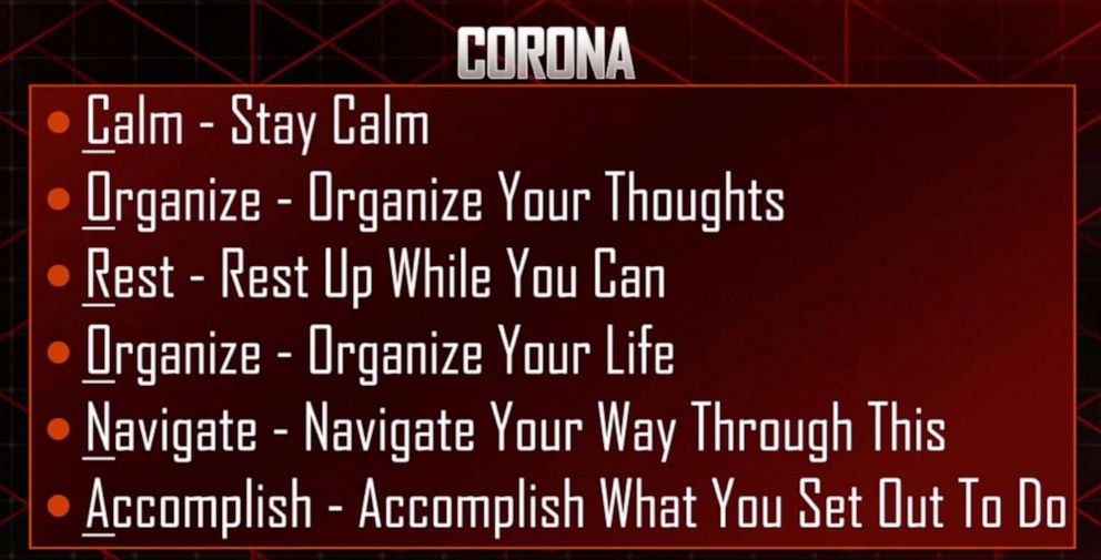 PHOTO: Dr. Belinda George created an acronym for corona to share with students. 