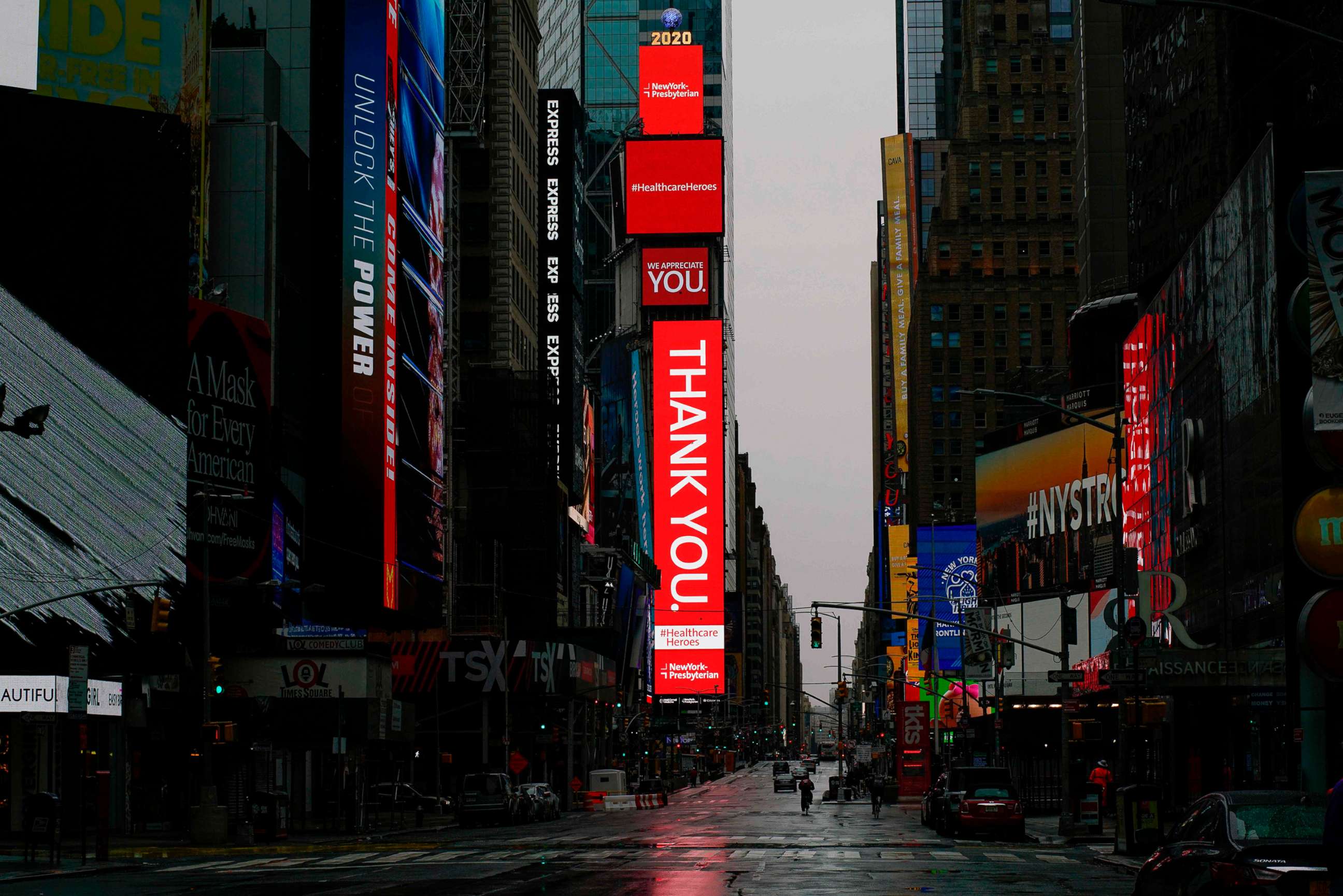 PHOTO: An empty Street is seen in Times Square amid the coronavirus pandemic on April 26, 2020, in New York. 