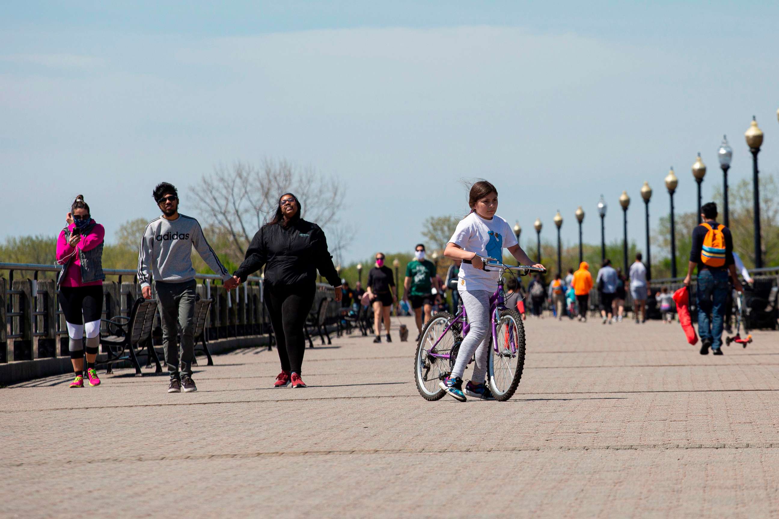 PHOTO: People visit Liberty State Park in Jersey City, New Jersey, May 2, 2020. 