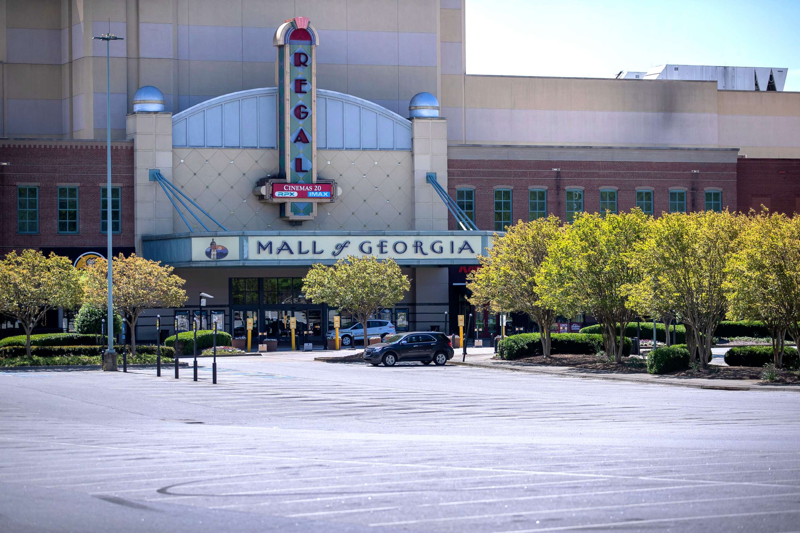 PHOTO: The nearly empty parking lot of the Mall of Georgia in Buford, Georgia, April 15, 2020. 