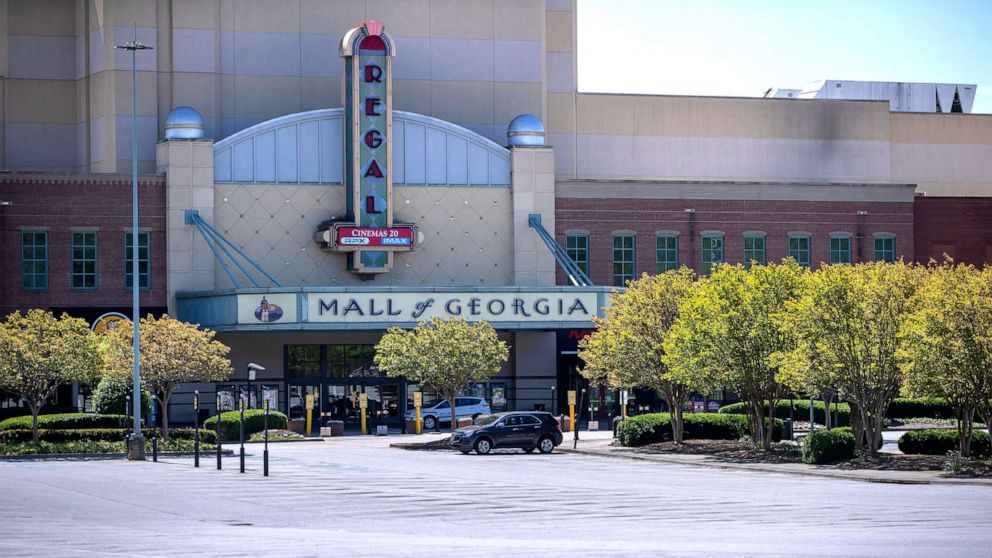PHOTO: The nearly empty parking lot of the Mall of Georgia in Buford, Georgia, April 15, 2020. 