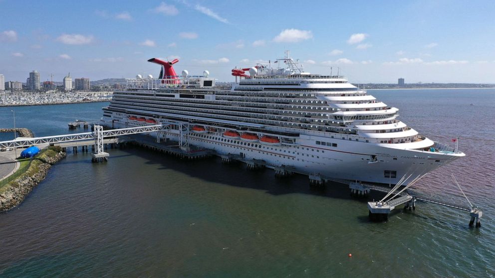 PHOTO: The Carnival Panorama cruise ship sits docked, empty of passengers, as the global outbreak of the coronavirus disease (COVID-19) continues, in Long Beach, Calif., April 16, 2020.  