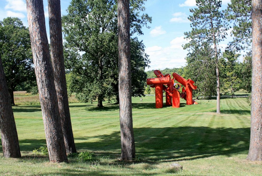 PHOTO: "Iliad" sculpture by Alexander Liberman (1974/76) a gift of the Ralph E. Ogden Foundation stands in the Storm King Art Center, New Windsor, N.Y., Sept. 12, 2020.