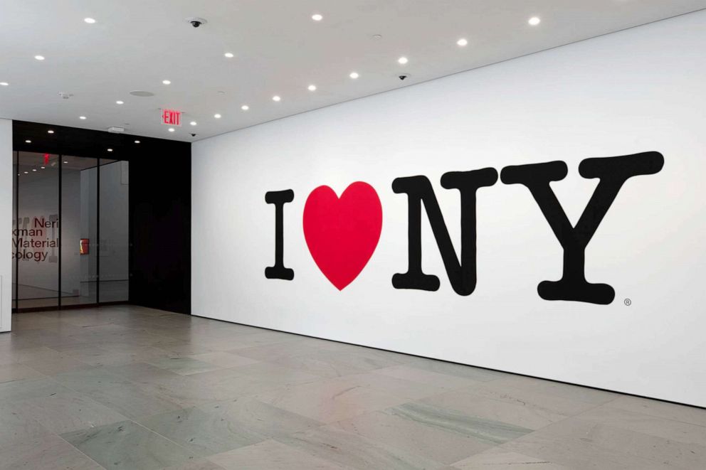 PHOTO: "I ♥ NY logo" 1976. by Milton Glaser is displayed in an installation at the Museum of Modern Art in New York in an undated publicity image.