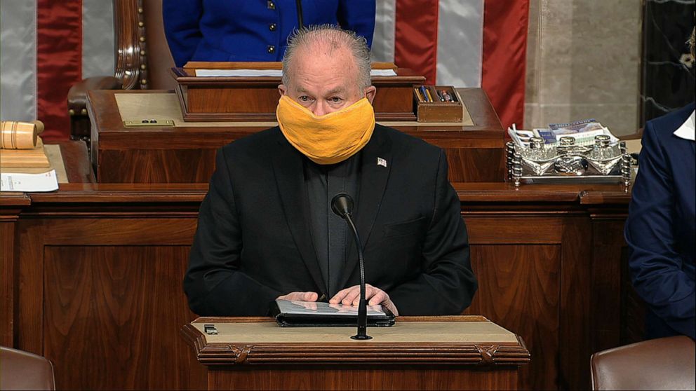 PHOTO: In this image from video, House Chaplain Rev. Patrick J. Conroy gives the opening prayer on the floor of the House of Representatives at the U.S. Capitol in Washington, April 23, 2020.