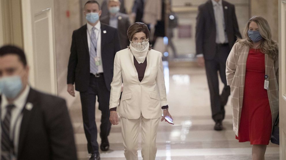 PHOTO: Speaker of the House Nancy Pelosi arrives at the U.S. Capitol on April 23, 2020, in Washington.