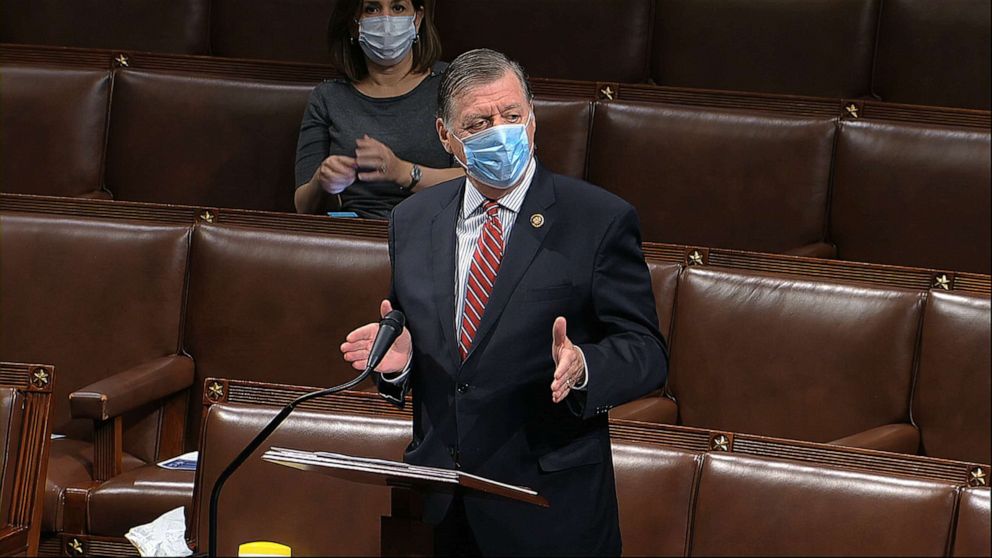 PHOTO: In this image from video, Rep. Tom Cole speaks on the floor of the House of Representatives at the U.S. Capitol in Washington, April 23, 2020.