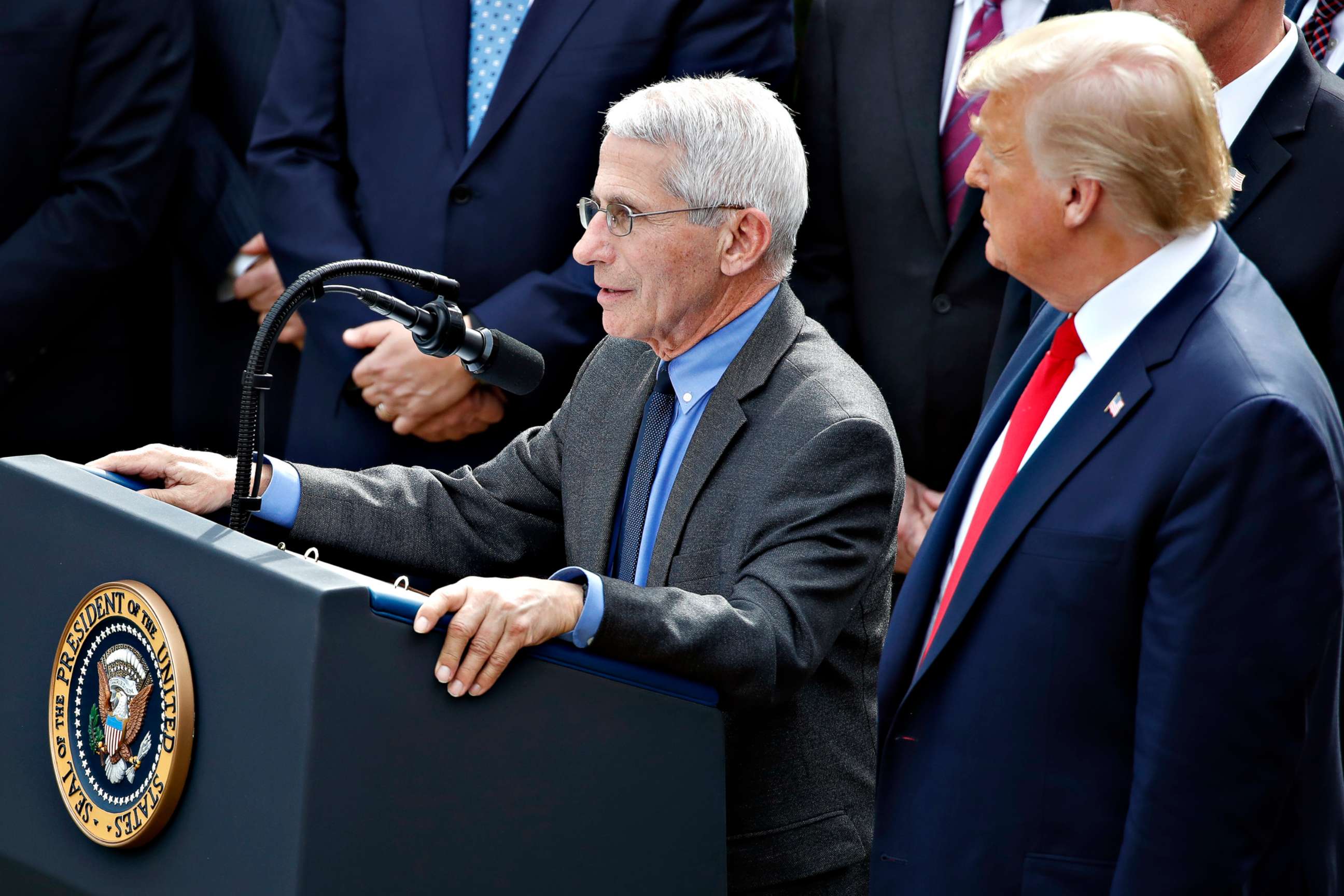 PHOTO: Dr. Anthony Fauci, director of the National Institute of Allergy and Infectious Diseases, during a news conference about the coronavirus in the Rose Garden at the White House, March 13, 2020, in Washington.(AP Photo/Alex Brandon)