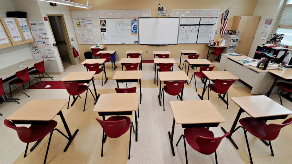 PHOTO: A classroom sits empty ahead of the statewide school closures in Ohio in an effort to curb the spread of the coronavirus, inside Milton-Union Exempted Village School District in West Milton, Ohio, March 13, 2020.