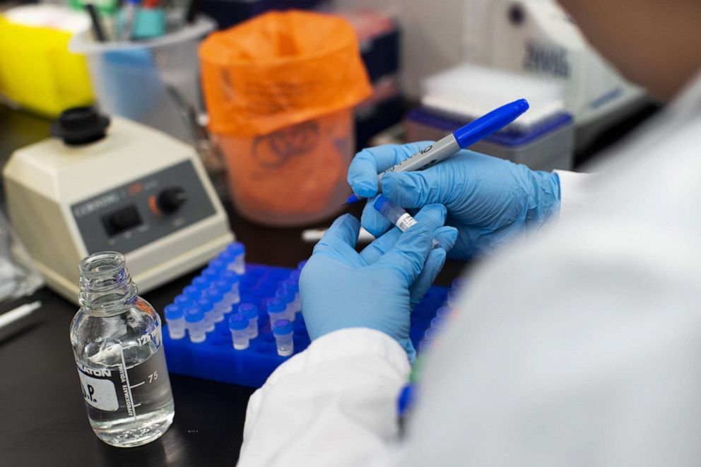 PHOTO: A researcher works in a lab that is developing testing for COVID-19 at Hackensack Meridian Health Center for Discovery and Innovation, on Feb. 28, 2020, in Nutley, New Jersey.
