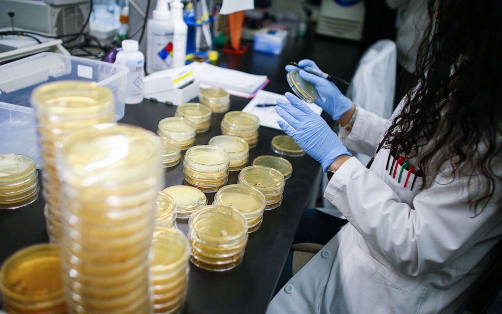 PHOTO: A researcher works in a lab that is developing testing for the novel coronavirus at Hackensack Meridian Health Center for Discovery and Innovation in Nutley, New Jersey, on Feb. 28, 2020.