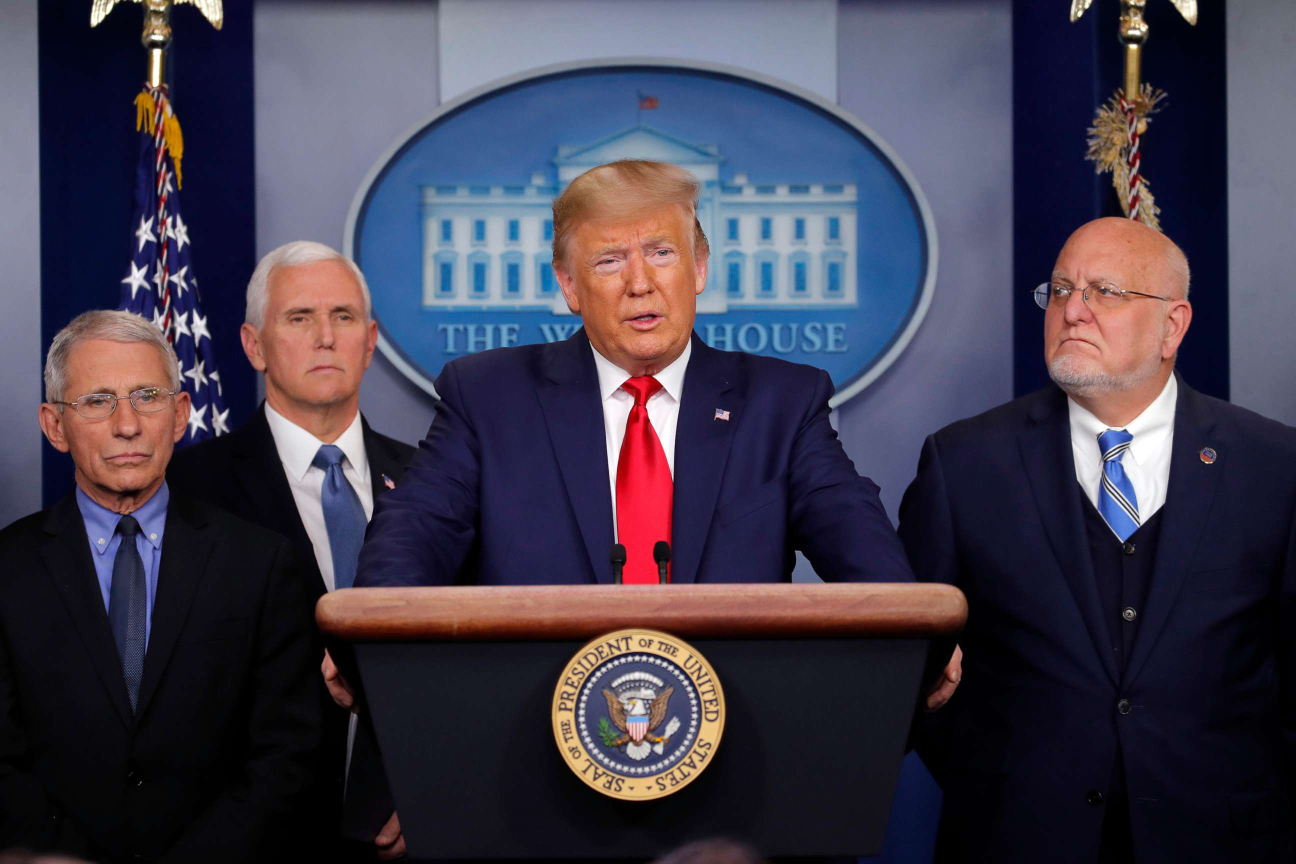 PHOTO: President Donald Trump speaks about the coronavirus in the press briefing room at the White House, Feb. 29, 2020, in Washington.