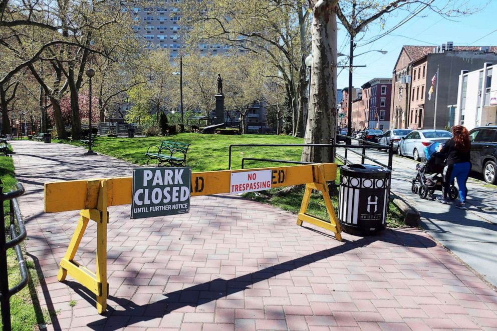 PHOTO: Stevens Park in Hoboken, N.J., is closed during the coronavirus pandemic on April 28, 2020.
