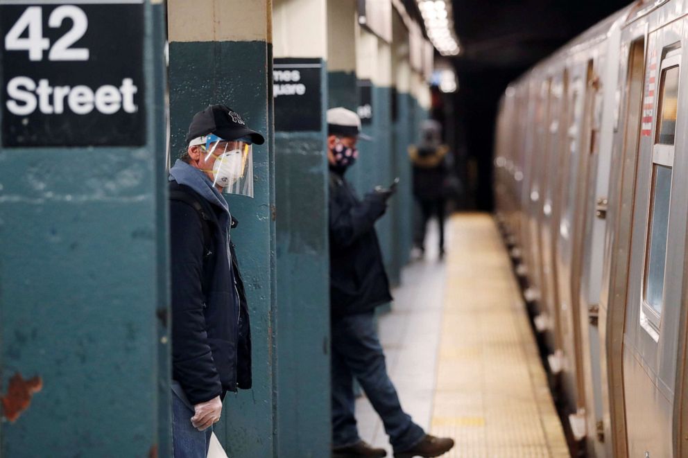 PHOTO: A man wears a mask while waiting to ride the New York City Subway as the outbreak of the coronavirus disease (COVID-19) continues in New York, April 30, 2020.
