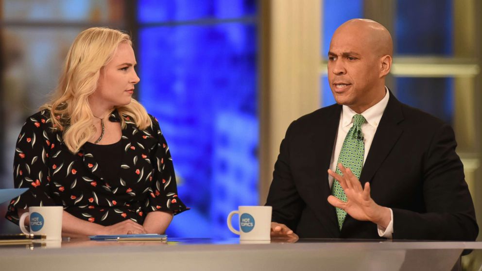 Co-host Meghan McCain and Senator Cory Booker appear on "The View," March 19, 2018.

