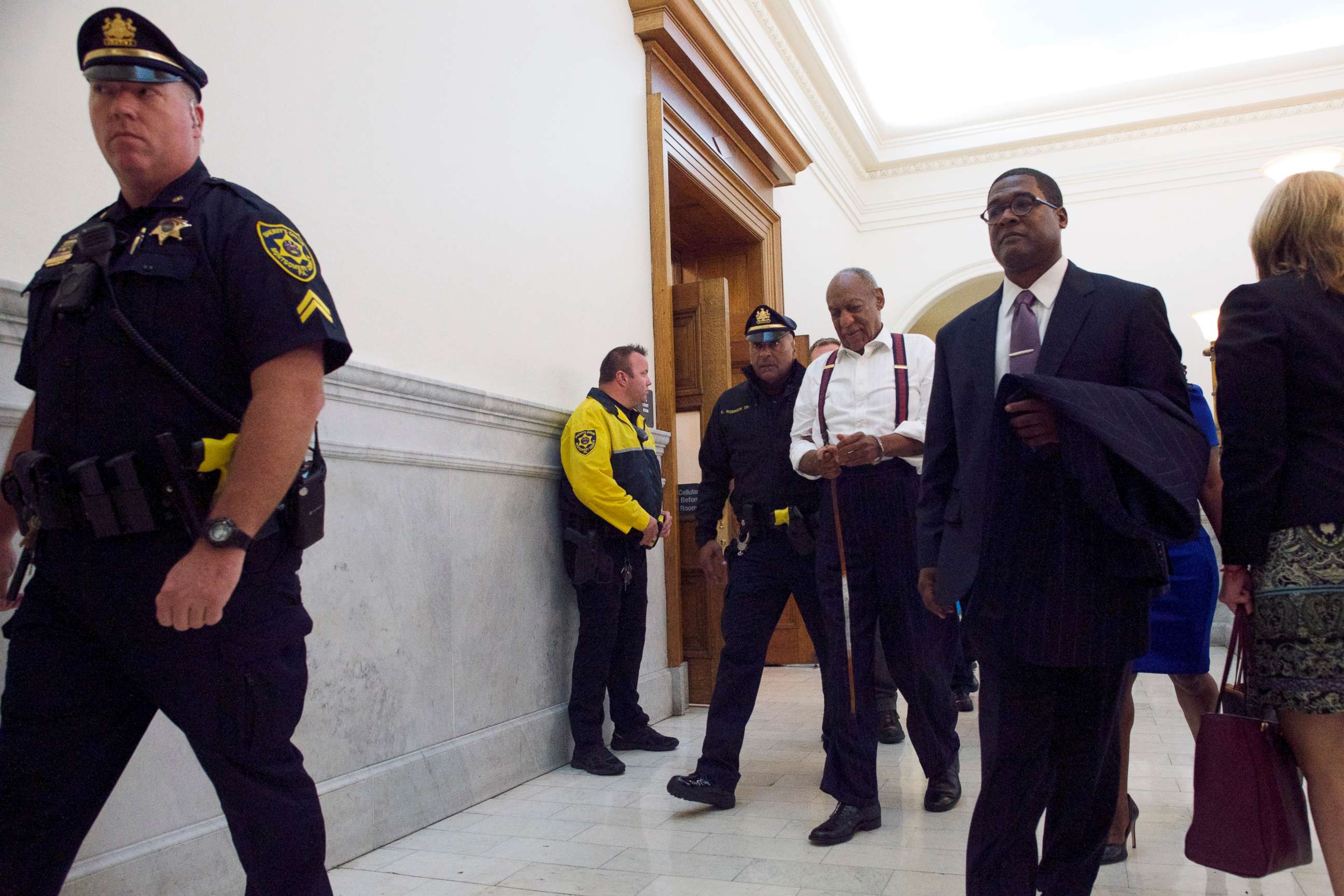 PHOTO: Bill Cosby is taken away in handcuffs after being sentenced to 3-10 years in his sexual assault retrial at the Montgomery County Courthouse on Sept. 25, 2018 in Norristown, Pa. 