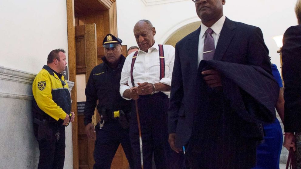 PHOTO: Bill Cosby is taken away in handcuffs after being sentenced to 3-10 years in his sexual assault retrial at the Montgomery County Courthouse on Sept. 25, 2018 in Norristown, Pa. 