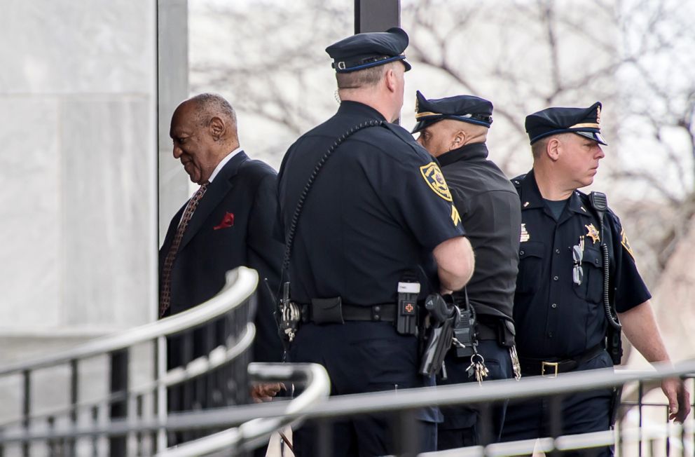 PHOTO: Bill Cosby arrives to Montgomery County Courthouse for the fifth day of his retrial for sexual assault charges, April 13, 2018, in Norristown, Penn.