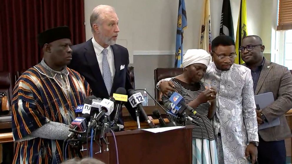 PHOTO: The family of Councilwoman Eunice K. Dwumfour speak at a press conference, March 22, 2023, after she was found murdered in Sayreville, N.J.