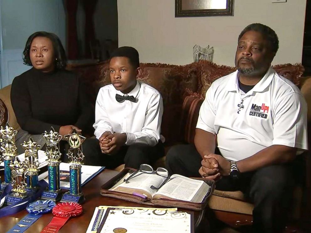 PHOTO: Austin Philon, 12, an honor student at Austin Road Middle School in Stockbridge, Georgia, and his parents, Gwen and Earvin Philon, are appealing the10-day in-school suspension he got for unknowingly using a fake $20 bill to buy his school lunch.