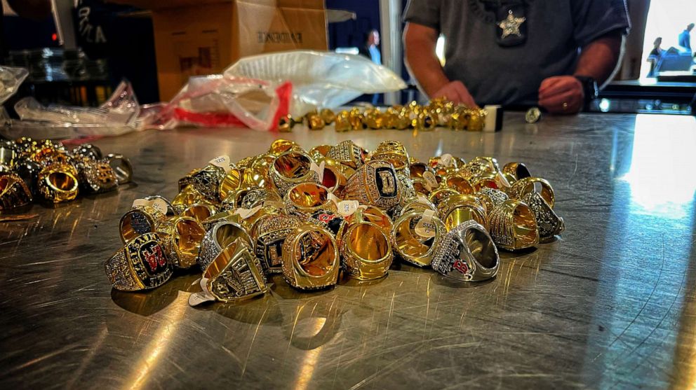 PHOTO: Counterfeit rings seized by HSI agents ahead of Super Bowl LV.