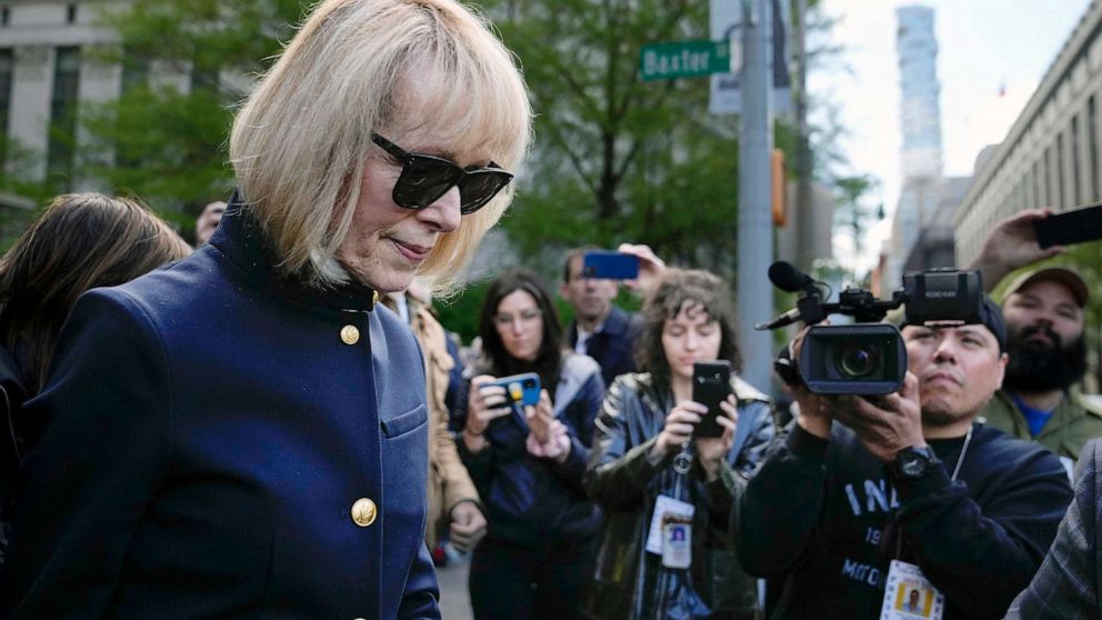 PHOTO: Former advice columnist E. Jean Carroll exits Manhattan Federal Courthouse on May 1, 2023 in New York.