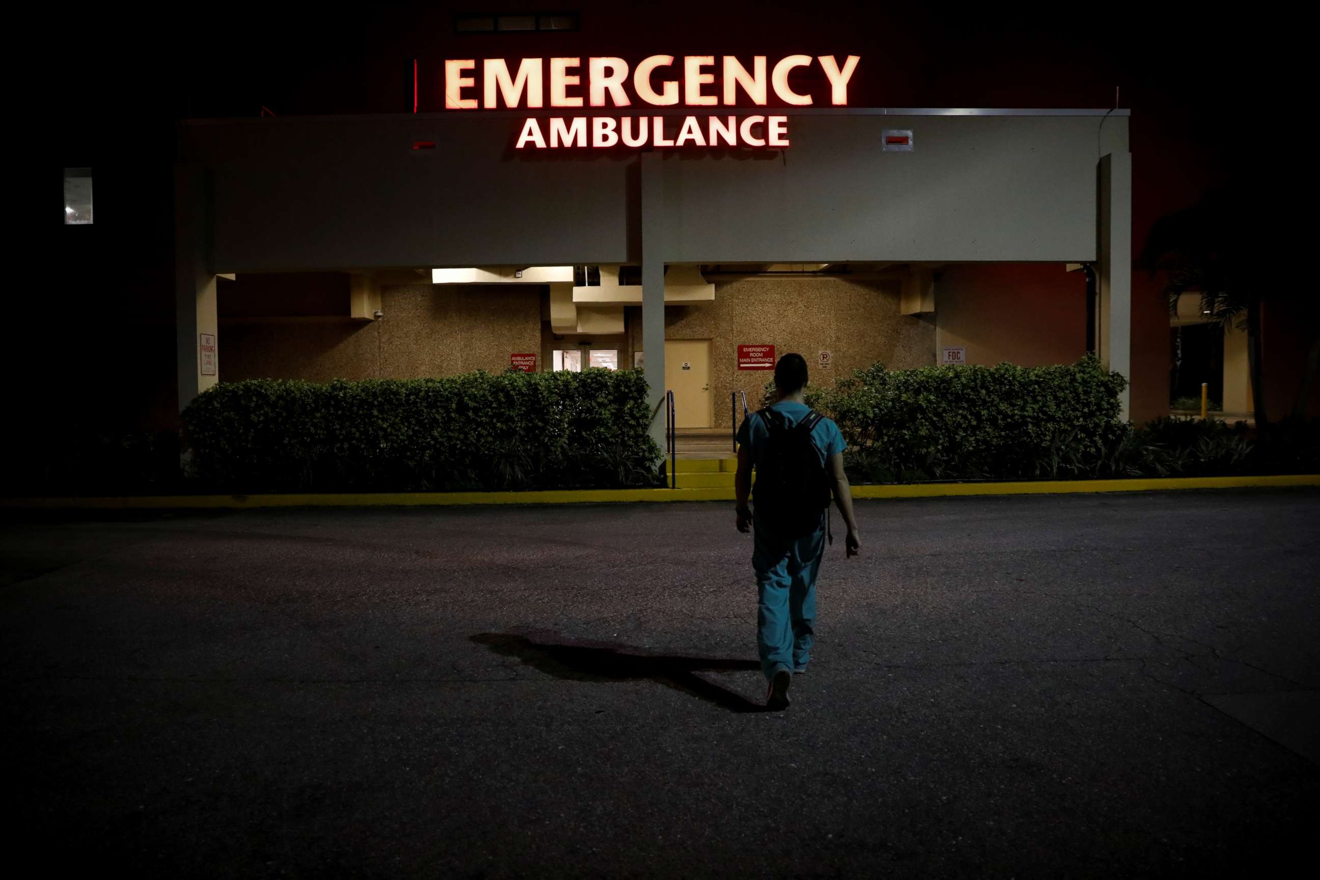 PHOTO: Dennis D'Urso, a resident ER doctor at Holy Cross Hospital, arrives at work for the start of his shift amid an outbreak of coronavirus disease (COVID-19), in Fort Lauderdale, Florida, U.S., April 20, 2020.