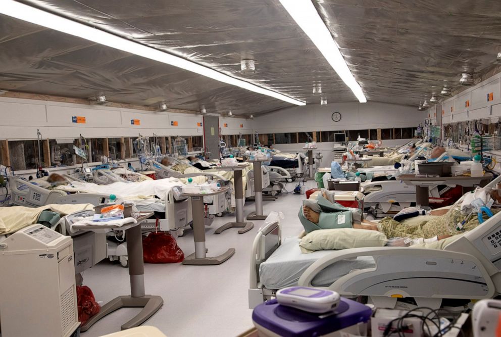 PHOTO: A pop-up ICU housing COVID-19 patients at Holy Name Medical Center in Teaneck, NJ, April 2, 2020.