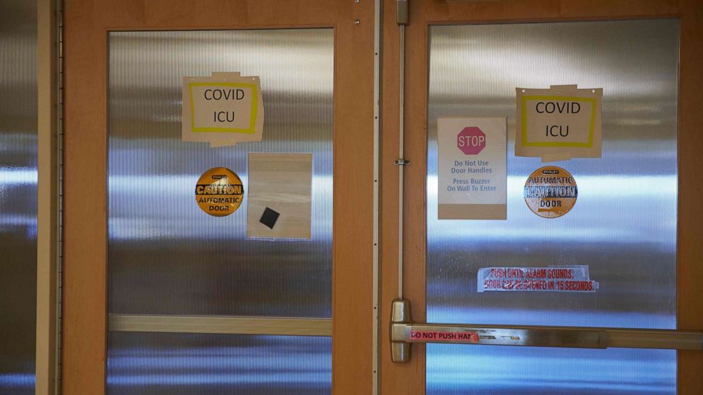 PHOTO: Doors lead to the Covid-19 ICU unit at UMass Memorial Hospital in Worcester, Mass., Dec. 4, 2020.