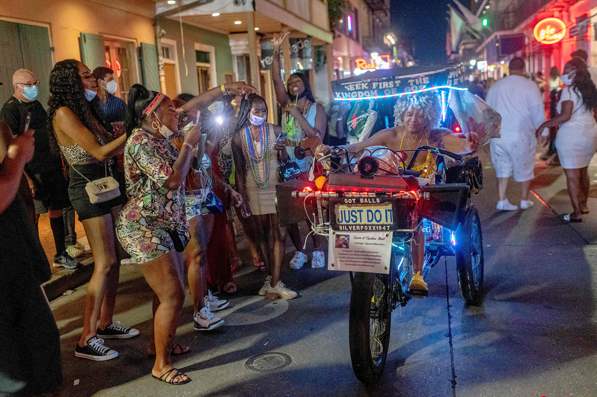 PHOTO: Partygoers on Bourbon Street in New Orleans as Governor John Bel Edwards ordered an indoor mask mandate amid Covid-19 Delta variant surge strengthening its grip in New Orleans, La., Aug. 13, 2021.