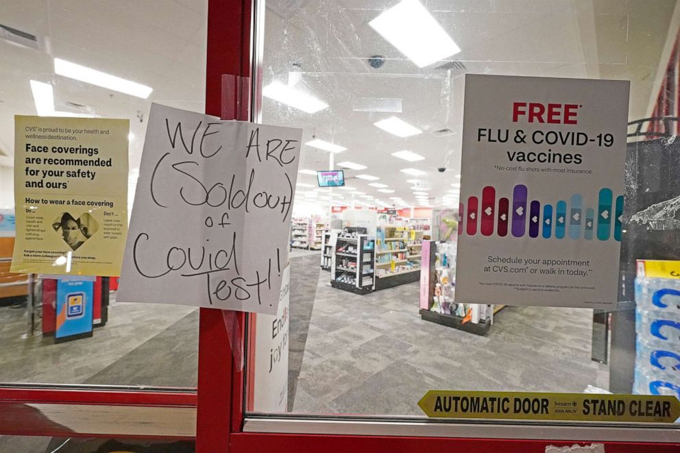 PHOTO: A sign is posted at the front of a CVS pharmacy at the Capitol in Jackson, Miss., Monday, Jan. 3, 2022. 