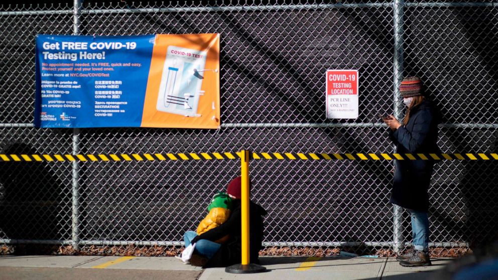 PHOTO: People line up outside a COVID-19 testing site in the Brooklyn borough of New York City on Jan. 2, 2021.