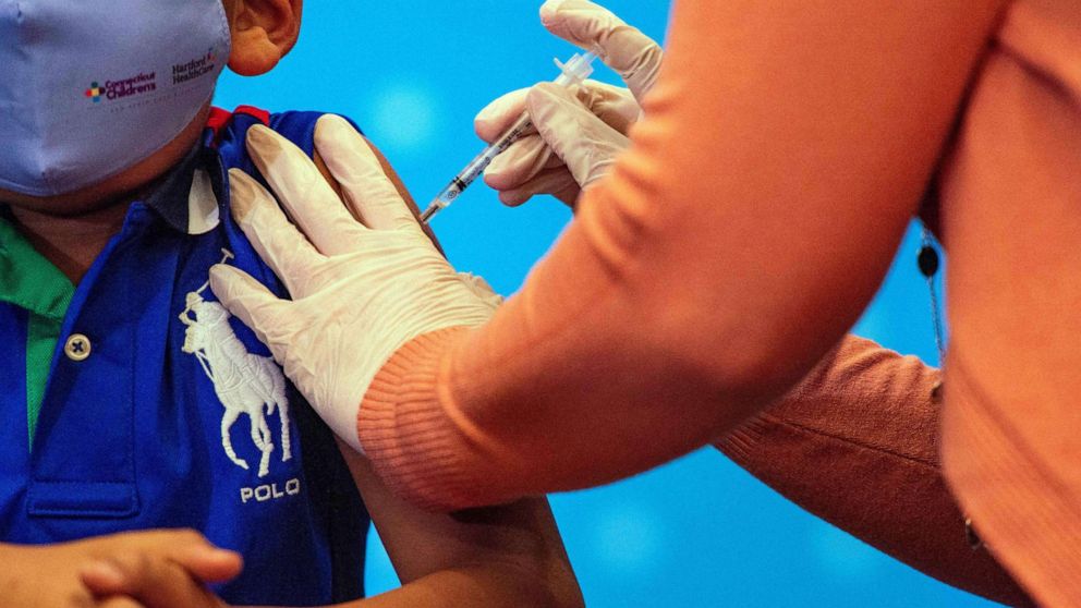 PHOTO: A child receives the Pfizer-BioNTech Covid-19 vaccine in Hartford, Connecticut on November 2, 2021.