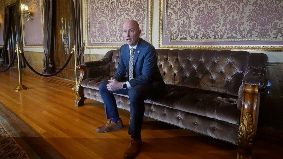 PHOTO: Utah Gov. Spencer Cox speaks during an interview at the Utah State Capitol, March 4, 2022, in Salt Lake City. 